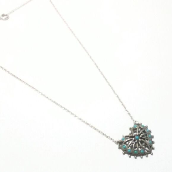 Sarah Coventry Vintage Queen Of Hearts Silver Tone Faux Turquoise Necklace 1976 - Picture 3 of 10